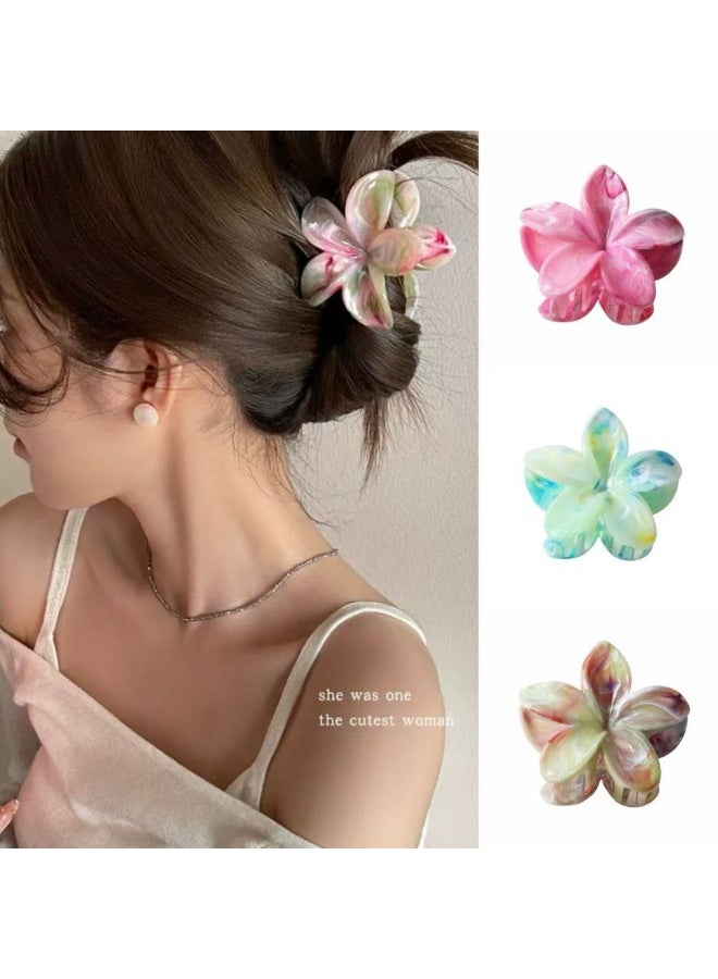 Beautify 6Pcs Flower Hair Claw Clips for Thick and Thin Hair, Large Marble Textured Hair Clips for Women and Girls, Hawaiian Plumeria Strong Hold Nonslip Hair Clamps, Beach Tropical Hair Clips, Elegant Hair Accessories, Ideal for Travel and Vacation, Holiday Gift Set (Multicolors) - Image 2