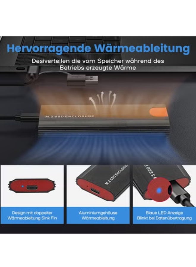 M.2 SSD Enclosure - Durable & Toolless USB 3.2 Gen2 Adapter - High-Speed 10Gbps NVMe & SATA Support for 2230/2242/2260/2280 M-Key & B-Key SSDs - Image 2