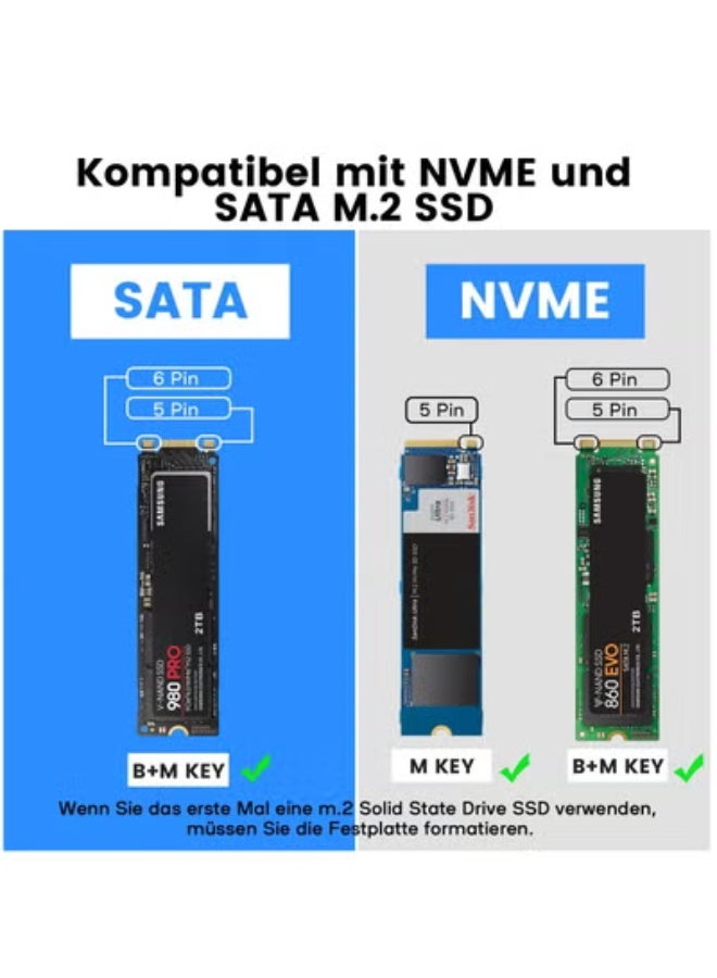 M.2 SSD Enclosure - Durable & Toolless USB 3.2 Gen2 Adapter - High-Speed 10Gbps NVMe & SATA Support for 2230/2242/2260/2280 M-Key & B-Key SSDs - Image 4