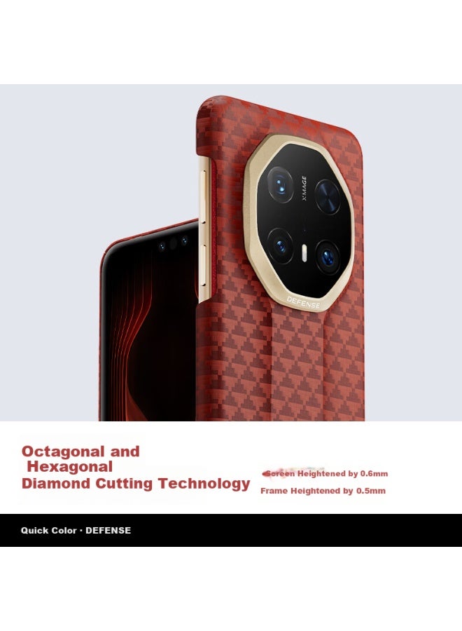 ديفينس Defense Huawei Mate70rs غطاء هاتف كفلار ألياف عطرية 70rs إصدار جامع استثنائي رئيسي غطاء واقي سلسلة مصدر فني الأحمر الشرقي - Image 4