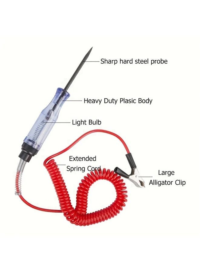 Red Automotive Voltage Circuit Tester Pen 6V 12V 24V Long Probe Light Bulb Display - Image 4