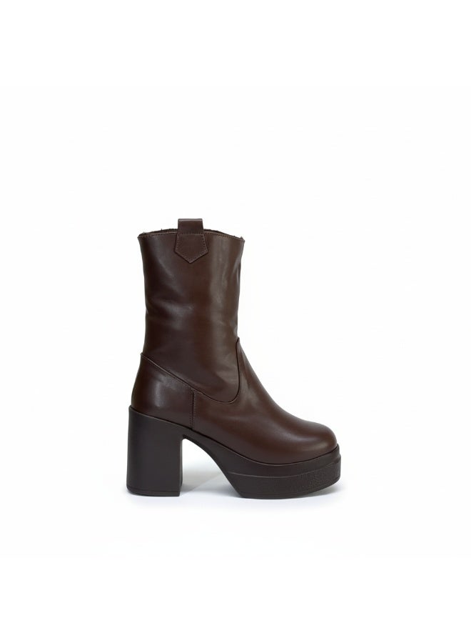 لايف ستيلاش  كعب حذاء جلدي بسحاب L-114 - بني - Image 2