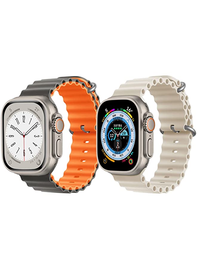 IAF Silicone Ocean Band Strap for Apple Watch Ultra 8 49mm Gray/Orange Double Side Strap with Off White Single Color Strap Set of 2