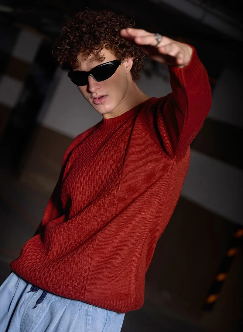 Campus Sutra Men's Ash Brown Mesh-Knit Pullover Sweater
