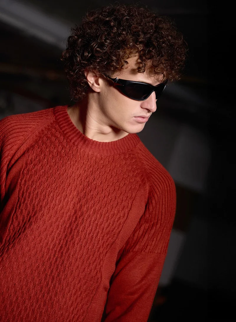 Campus Sutra Men's Ash Brown Mesh-Knit Pullover Sweater