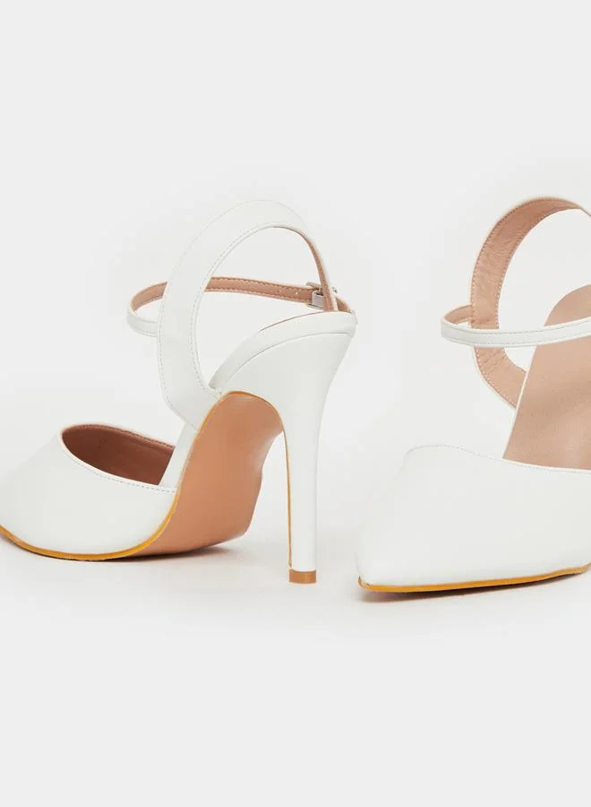 Styli Solid Ankle Strap Pointed Toe Pumps
