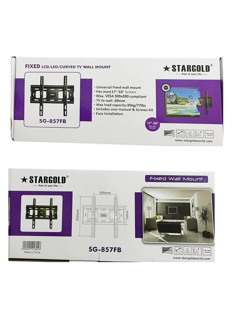 Stargold Fixed Wall Mount for 17"-50" Screens, VESA 300x300, 35kg (77lbs) Capacity – Secure TV Wall Mount Bracket for Flat, LED, LCD, and Plasma TVs, SG-857FB  - Image 5