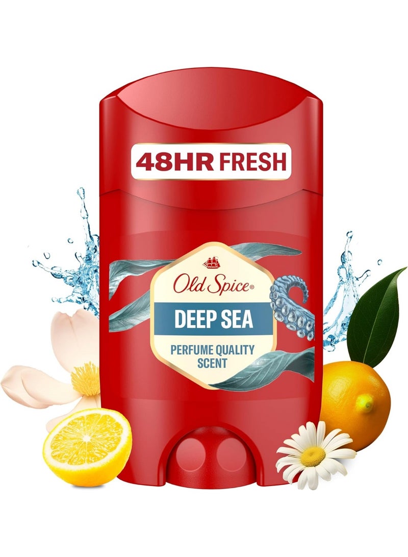 أولد سبايس اولد سبايس ستيك مزيل العرق ديب سي للرجال، 50 مل، 48 ساعة، عطر يدوم طويلا بجودة العطور، 0% ملح الومنيوم، لا يترك بقع على الاسود والابيض، مصنوع من 50% بلاستيك معاد تدويره