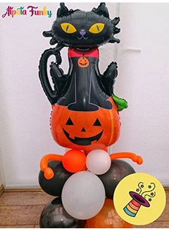 Atpata Funky Atpata Funky Black Cat on Golden Moon Foil Balloon with Happy Halloween & Flying Bats Design - for Spooky Halloween Party Decorations, Kids' Halloween Decor, and Trick-or-Treat Celebrations  - Image 2