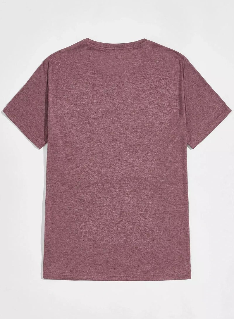 Men Letter Patched Pocket Front Marled Knit Tee  - Image 2