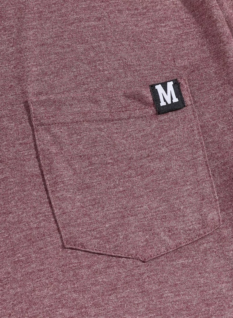 Men Letter Patched Pocket Front Marled Knit Tee  - Image 4