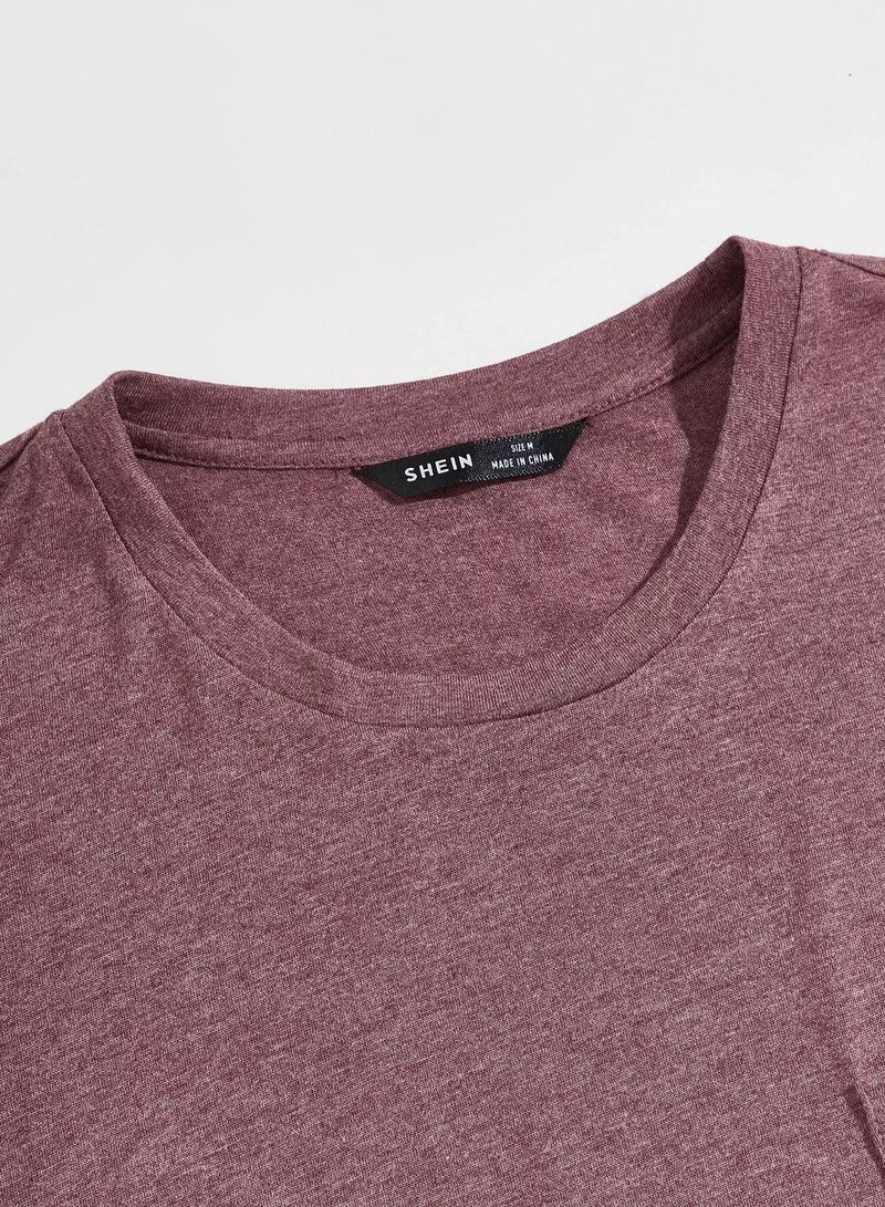 Men Letter Patched Pocket Front Marled Knit Tee  - Image 3