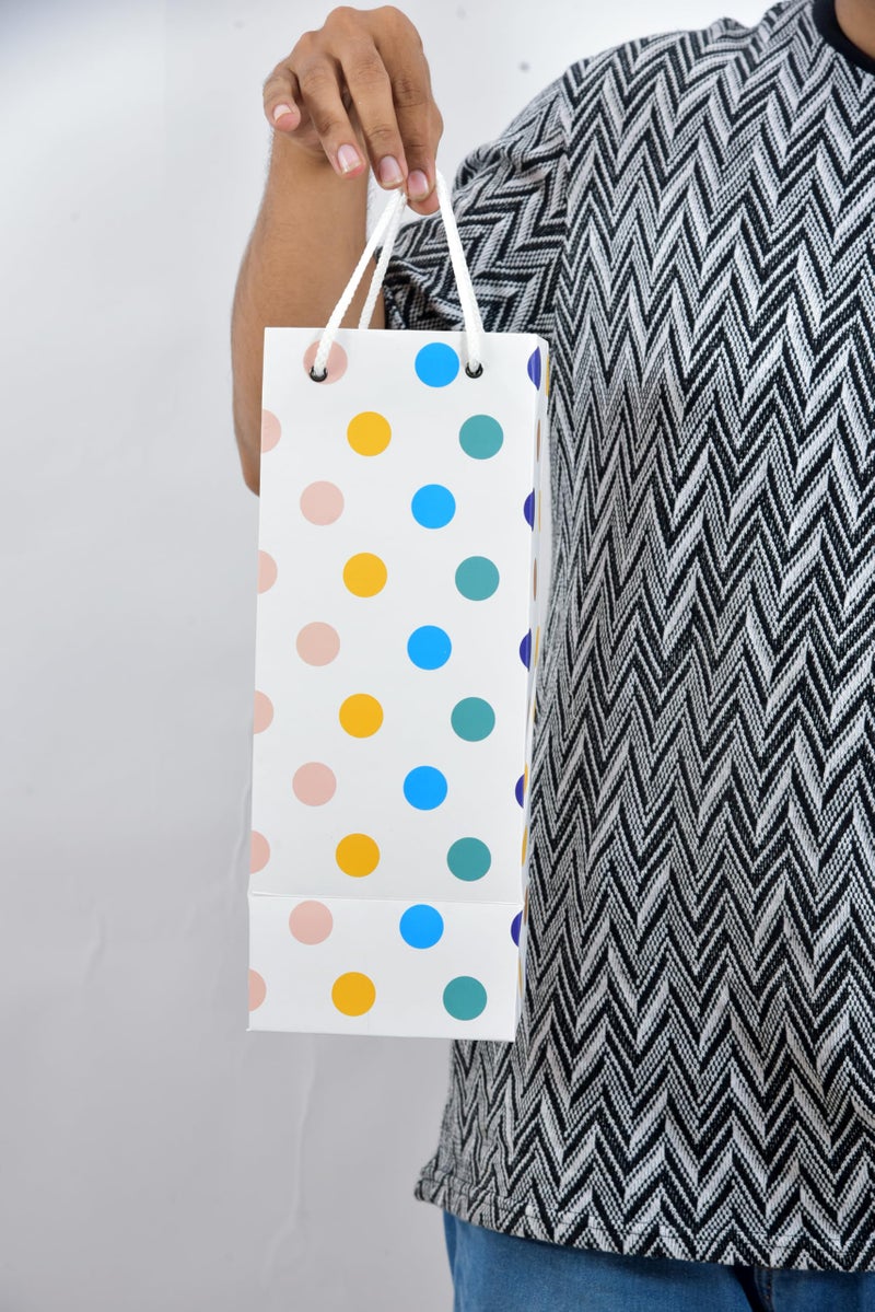 PPJ ® - POLKA MULTICOLOUR DOTS (WATER / JUCE / WINE BOTTLE) (10 Pcs.) PAPER CARRY BAG, 13 Inch X 5 Inch X 5 Inch for DIWALI/WEDDING/FUNCTION/BIRTHDAY/RETURN GIFTS/CHRISTMAS/ GIFT BAGS/GIFT COVERS (Pack of 10) - Image 2