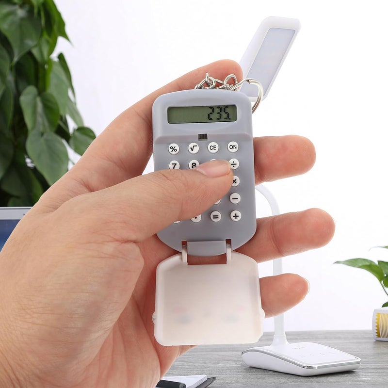 2pcs Portable Mini Calculator Set for Students and Office Use, Cute Cartoon Design, Lightweight Plastic Pocket Calculator with LCD Display, Gray - Image 5