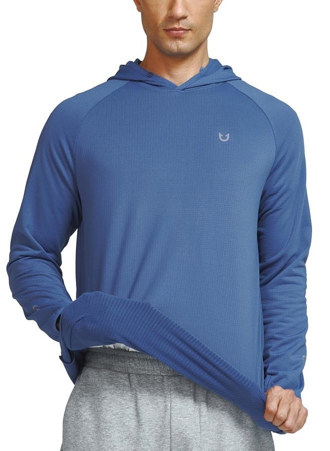 NORTHYARD Men's Athletic Gym Hoodies Pullover Long Sleeve Lightweight Fleece Lined Hooded Sweatshirts Workout Active Casual, Dustyblue, XXL - Image 2