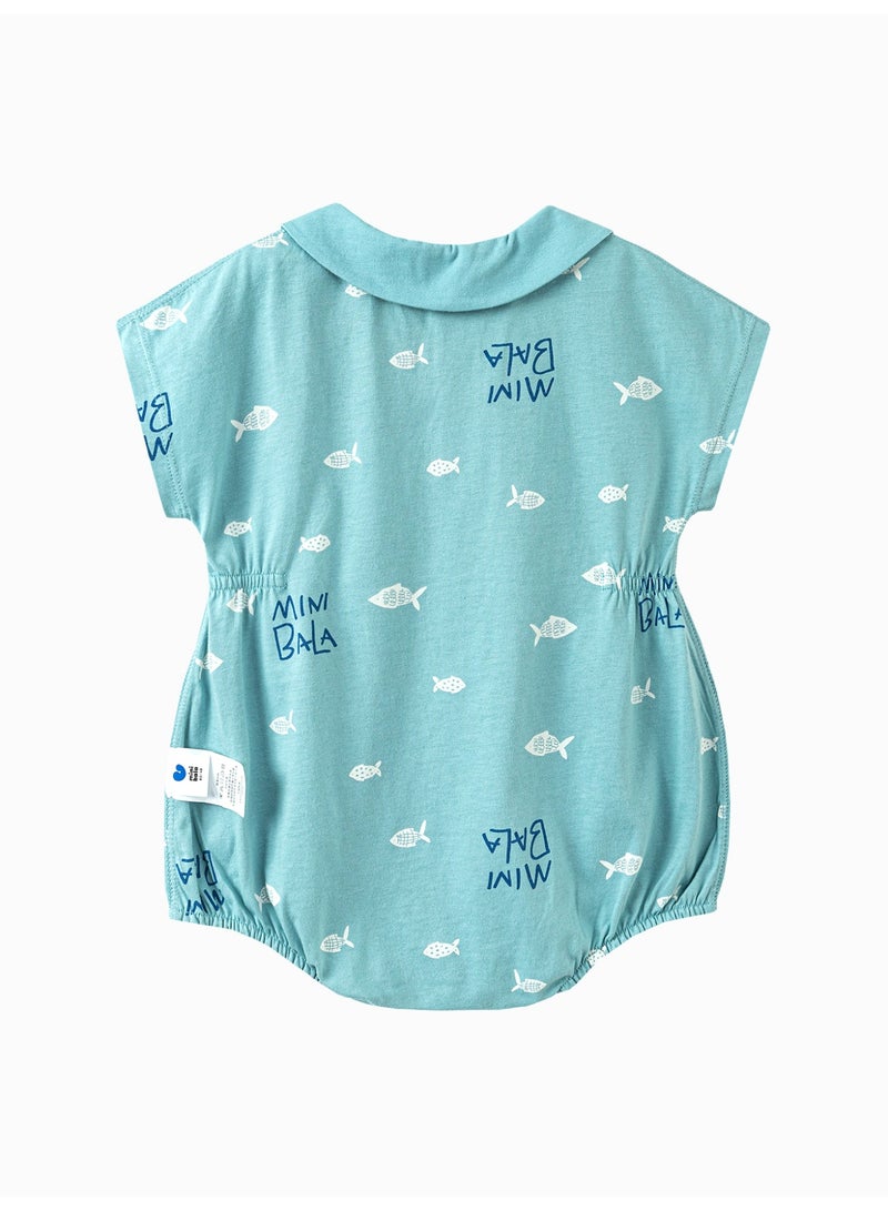 ميني بالا رومبير أطفال كاجوال بأكمام قصيرة للجنسين، مطبوع عليه سمكة رائعة، نسيج ناعم للغاية يسمح بمرور الهواء، ياقة بيتر بان، خصر مطاطي، إغلاق سريع ومريح، رائع للشاطئ والاستخدام اليومي - Image 5