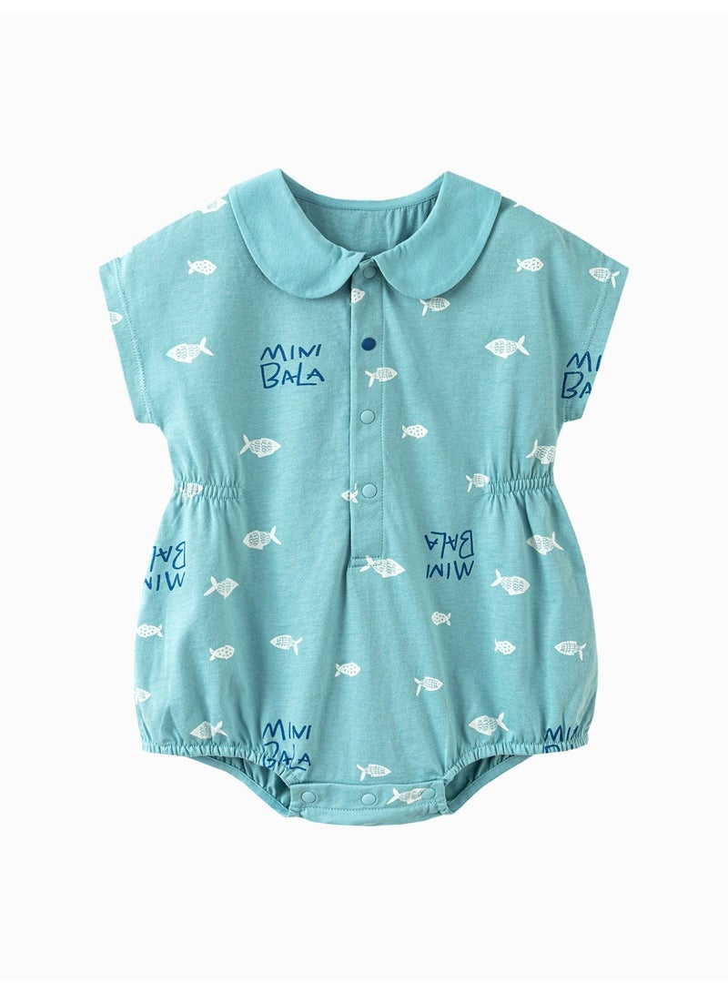 ميني بالا رومبير أطفال كاجوال بأكمام قصيرة للجنسين، مطبوع عليه سمكة رائعة، نسيج ناعم للغاية يسمح بمرور الهواء، ياقة بيتر بان، خصر مطاطي، إغلاق سريع ومريح، رائع للشاطئ والاستخدام اليومي - Image 4