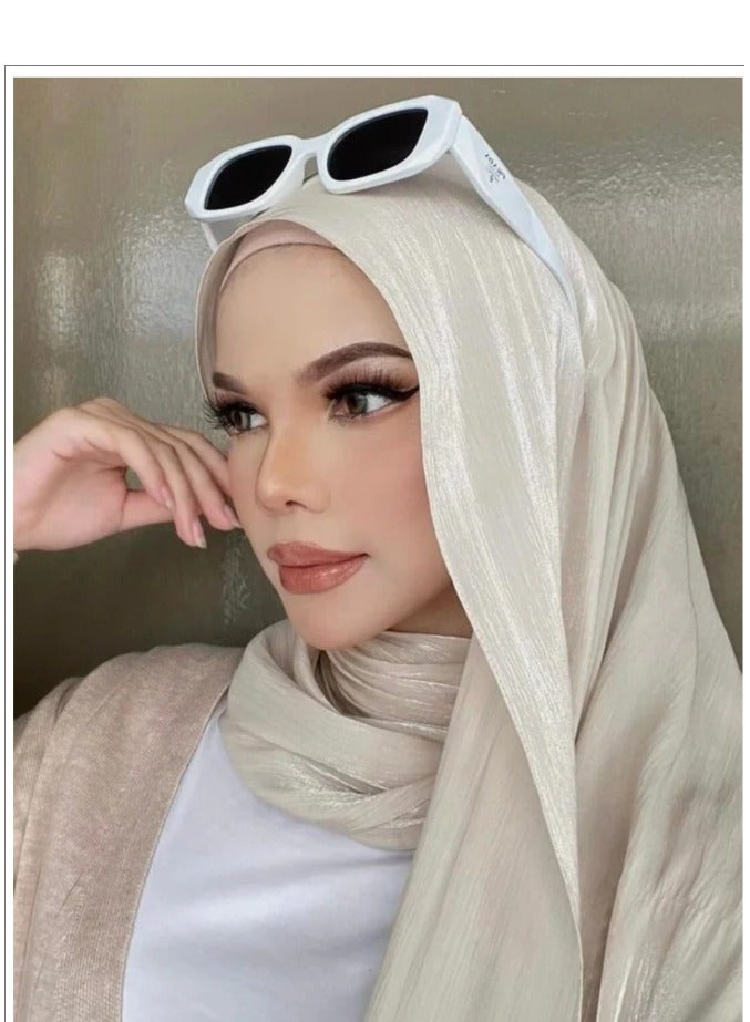 Women's shiny flowing headscarf and shawl, soft and warm scarf that wraps around hair in autumn and winter, 180 * 70cm multifunctional art scarf - Image 2