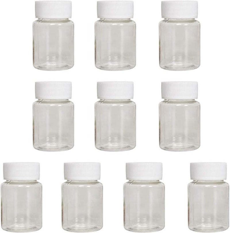 lasenersm lasenersm 10 Pieces 15ml Empty Clear Plastic Pill Bottles Solid Powder Container Plastic Round Solid Powder Container Reagent Storage Bottle with White Screw Cap, Transparent