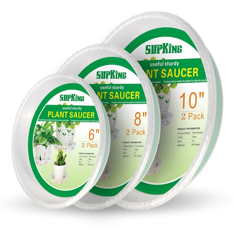 SupKing 6 Pack Plant Saucers (6inch /8inch /10inch),Heavy Sturdy Plant Trays Pot Tray for Indoor Clear Plastic Flower Pot Saucers Thicker Plant Water Drip Trays for pots(6" 8" 10") - Image 1