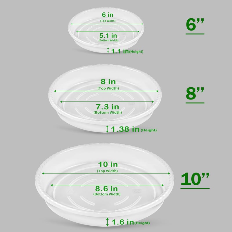 SupKing 6 Pack Plant Saucers (6inch /8inch /10inch),Heavy Sturdy Plant Trays Pot Tray for Indoor Clear Plastic Flower Pot Saucers Thicker Plant Water Drip Trays for pots(6" 8" 10") - Image 2