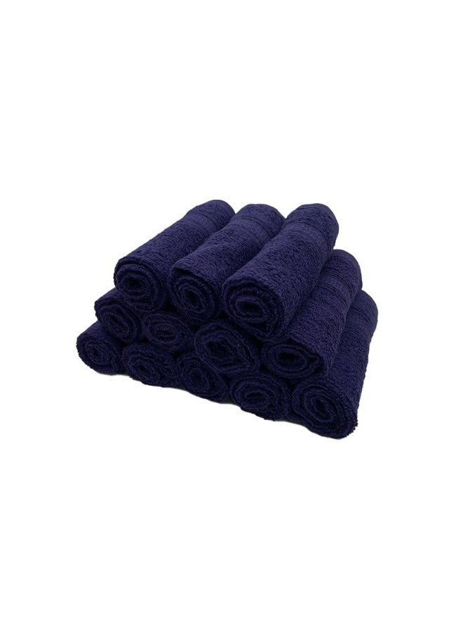 BYFT Daffodil (Navy Blue) Premium Face Towel (30x30Cm-Set of 12) Cotton, Highly Absorbent and Quick dry, Hotel and Spa Quality Bath linen with Stripe Diamond Dobby-500Gsm  - Image 4