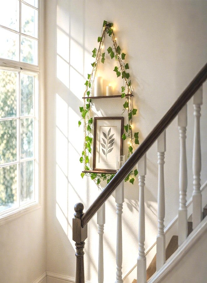 Artilady Artificial Ivy Macrame Hanging Shelves 3 Tier with Lights Boho Wall Decor, Rustic Wood Flaoting Shelf Plant Storage Rack for Bedroom Bathroom Living Room Nursery - Image 4