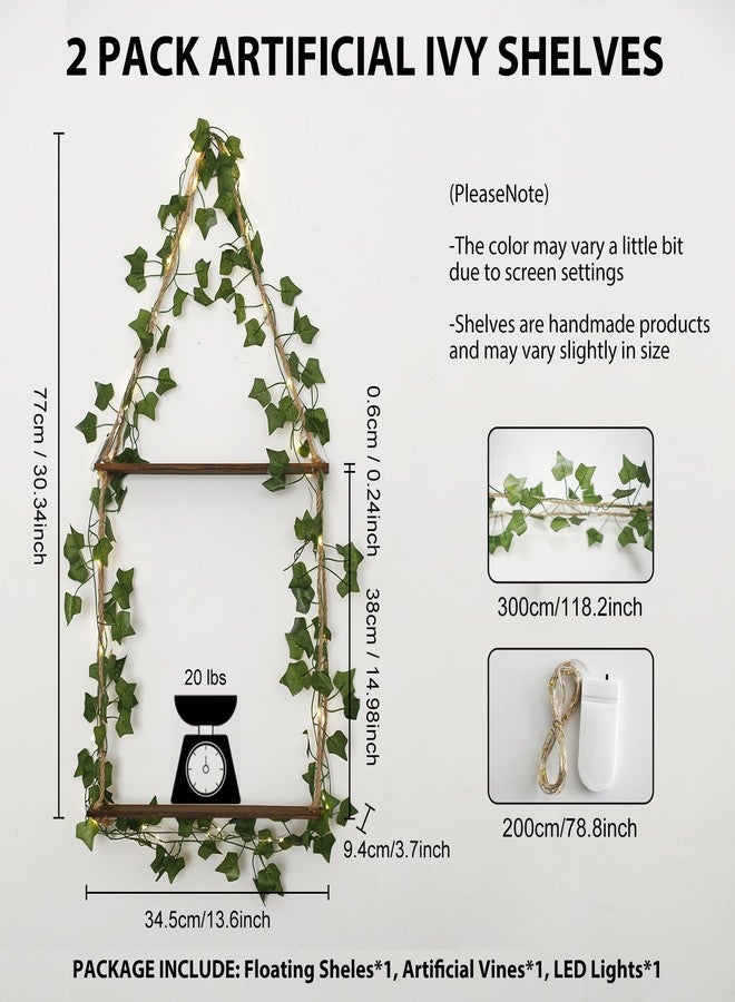 Artilady Artificial Ivy Macrame Hanging Shelves 3 Tier with Lights Boho Wall Decor, Rustic Wood Flaoting Shelf Plant Storage Rack for Bedroom Bathroom Living Room Nursery - Image 5