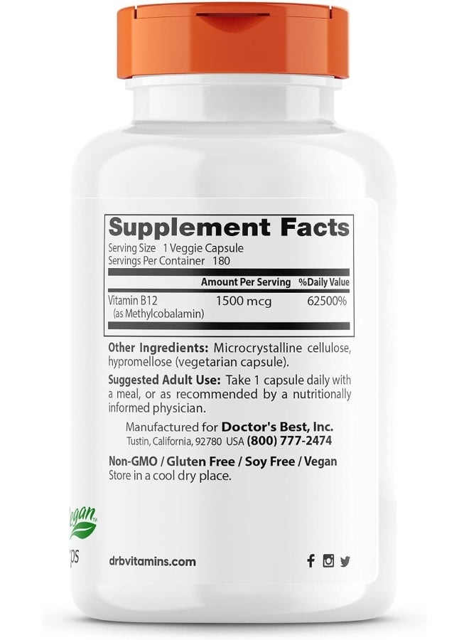 Doctor's BEST Fully Active B12 1500 Mcg, Supports Energy, Mood, Circulation, Non-Gmo, Vegan, Gluten Free, 180 Count - Image 2