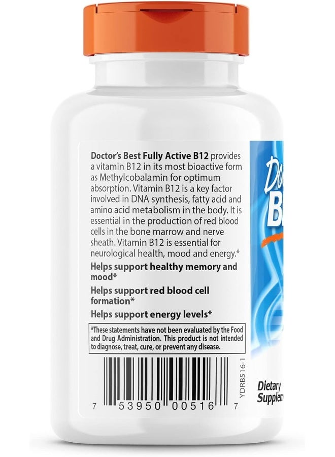 Doctor's BEST Fully Active B12 1500 Mcg, Supports Energy, Mood, Circulation, Non-Gmo, Vegan, Gluten Free, 180 Count - Image 3