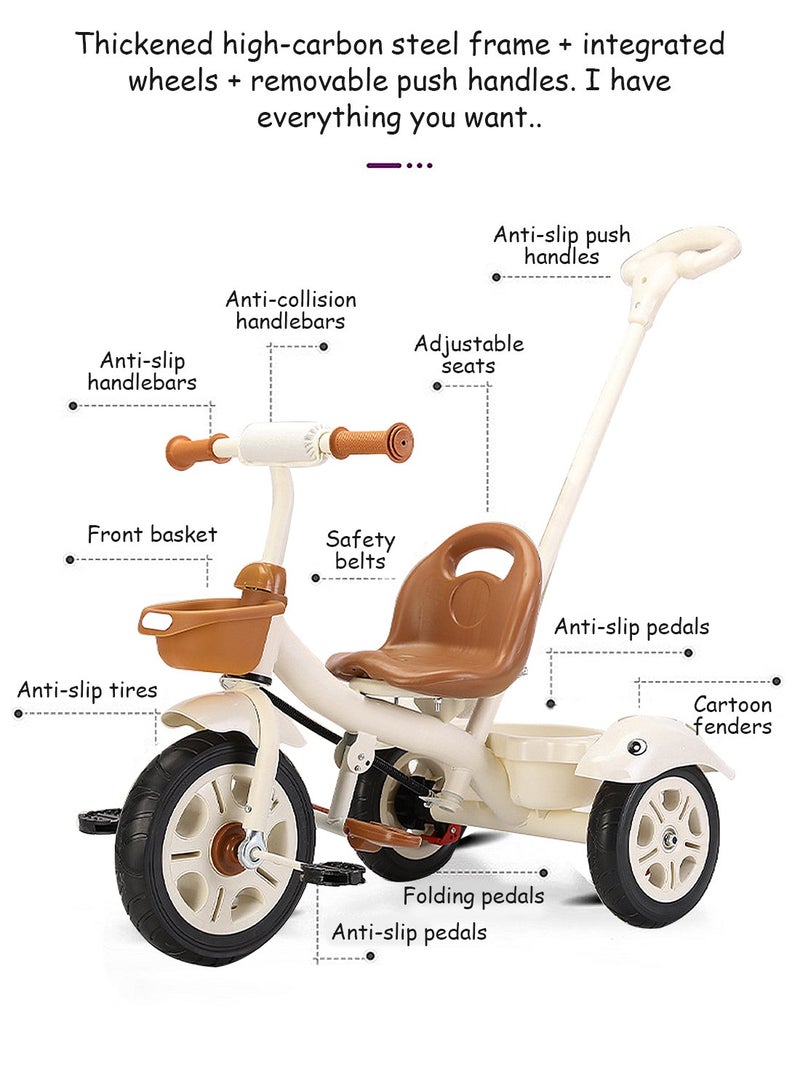 MaBaby Tricycles for Kids, with Storage Basket, Adjustable Seat and Parent Push Handle, Children Trike for 1-6 Years Boys and Girls, Balance Bike for Indoor Outdoor - Image 2