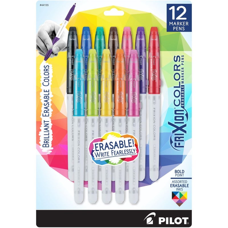 Pilot, FriXion Colors Erasable Marker Pens, Bold Point, Pack of 12, Assorted Colors - Image 1