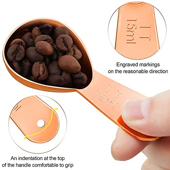 Patelai 3 Pieces Coffee Scoop Tablespoon Measuring Spoons Stainless Steel Coffee Scoops Short Handle Tablespoon for Tea Sugar Kitchen Gifts(15 ml,Rose Gold) - Image 3
