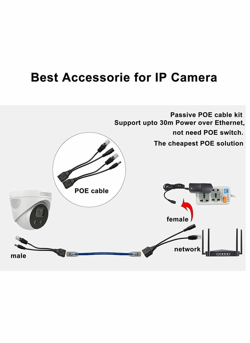 Passive POE Adapter Cable,2Pair Injector, and Splitter Kit with 5.5x2.1mm DC Connector for WLAN, Routers, Switches, Internet Telephony, IP Cameras