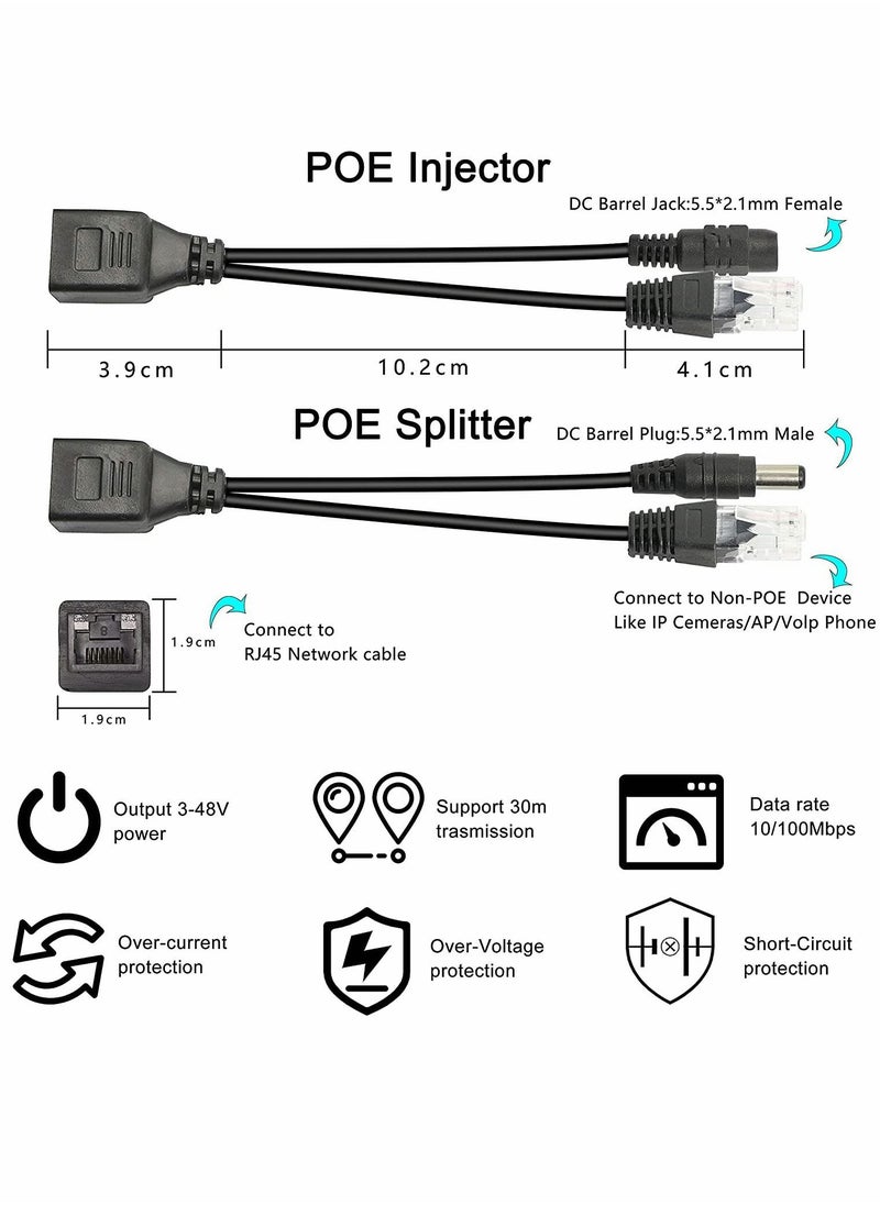 ماركة غير محددة Passive POE Adapter Cable,2Pair Injector, and Splitter Kit with 5.5x2.1mm DC Connector for WLAN, Routers, Switches, Internet Telephony, IP Cameras  - Image 4