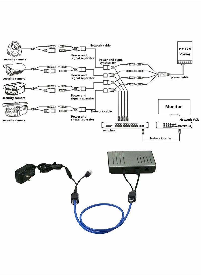 ماركة غير محددة Passive POE Adapter Cable,2Pair Injector, and Splitter Kit with 5.5x2.1mm DC Connector for WLAN, Routers, Switches, Internet Telephony, IP Cameras  - Image 2