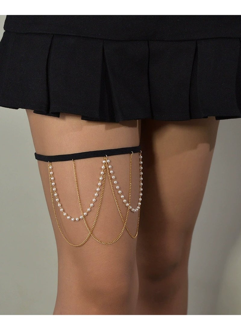 Goolsky سلسلة فخذ معدنية بتعليقة من اللؤلؤ الصناعي والكريستال - مجوهرات ساق وجسم أنيقة بسيطة، موضة الشاطئ/العطلات
