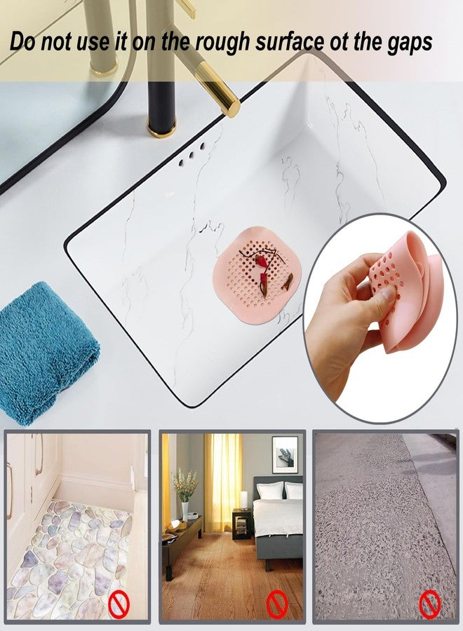 Bovinde Shower Hair Drain Catcher,Square Drain Cover for Drain Strainer Hair Stopper with Suction Cup,Easy to Install Suit for Bathroom,Bathtub,Kitchen 2 Pack Pink - Image 3