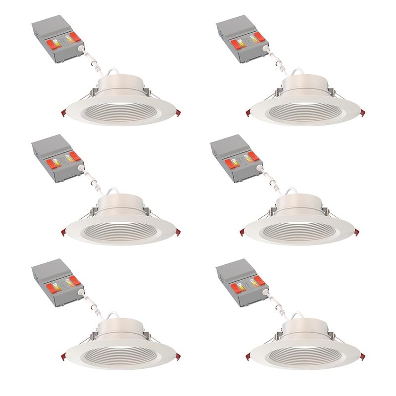 Juno LED Recessed Lights 6 Inch Round Wafer Downlight, 5-in-1 Switchable White Color Temperature, Adjustable Brightness, Deep Regressed Baffled Trim, 6-Inch, Matte White, 6-Pack - Image 1