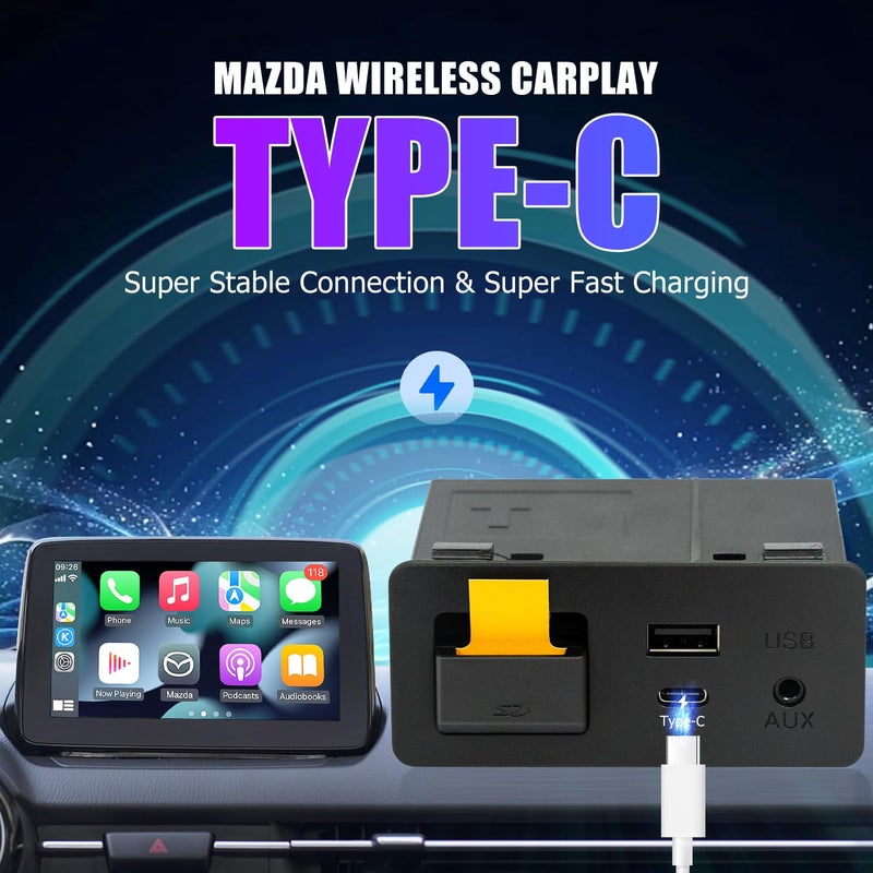 HMYC مجموعة ترقية Mazda Type-C Wireless Carplay، TK78-66-9U0C OEM Media Hub لنظام MZD Connect، متوافقة مع Mazda 2/3/6/CX3/CX5/CX9/MX5 2015-2020 (تدعم فقط Wireless Carplay، لا تدعم Android Auto) - Image 2