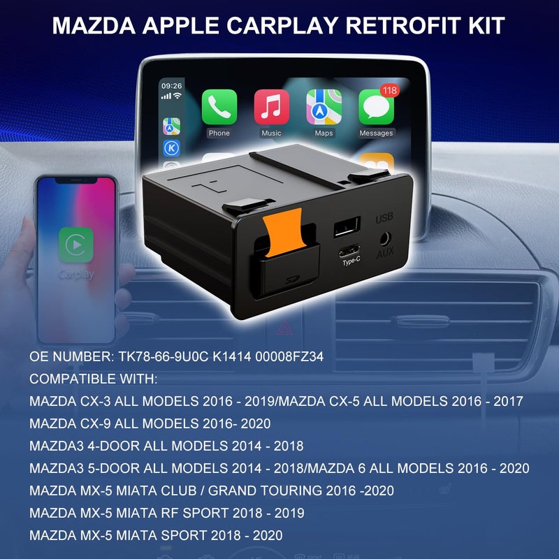 HMYC مجموعة ترقية Mazda Type-C Wireless Carplay، TK78-66-9U0C OEM Media Hub لنظام MZD Connect، متوافقة مع Mazda 2/3/6/CX3/CX5/CX9/MX5 2015-2020 (تدعم فقط Wireless Carplay، لا تدعم Android Auto) - Image 5