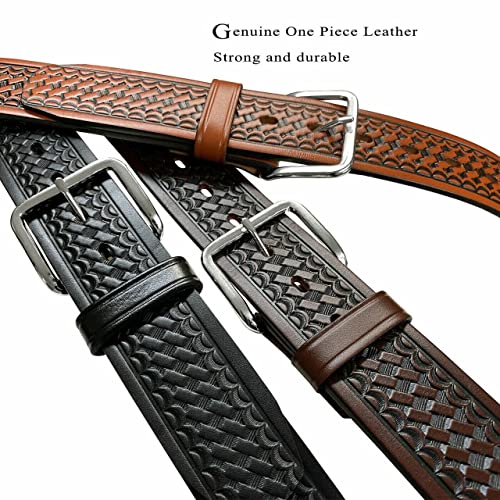 Belts.com Utility Uniform Work Belt w/Simple Single Prong Buckle One Piece Full Grain Leather Basketweave Embossed Belt 1-3/4"(45mm) Wide (Black, 32) - Image 3