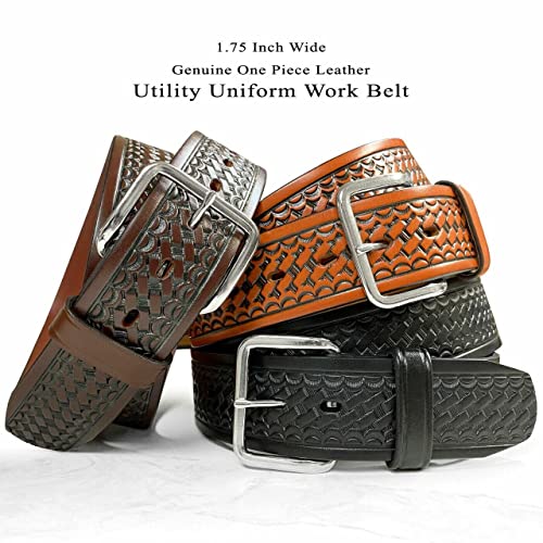 Belts.com Utility Uniform Work Belt w/Simple Single Prong Buckle One Piece Full Grain Leather Basketweave Embossed Belt 1-3/4"(45mm) Wide (Black, 32) - Image 5