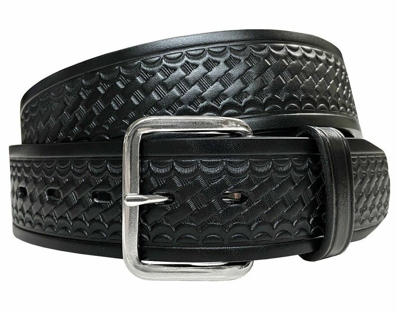 Belts.com Utility Uniform Work Belt w/Simple Single Prong Buckle One Piece Full Grain Leather Basketweave Embossed Belt 1-3/4"(45mm) Wide (Black, 32) - Image 1