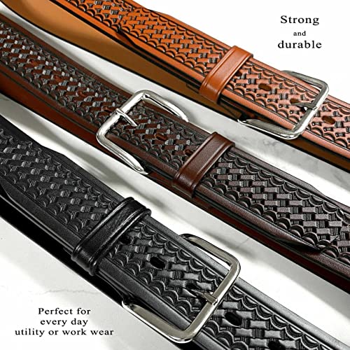 Belts.com Utility Uniform Work Belt w/Simple Single Prong Buckle One Piece Full Grain Leather Basketweave Embossed Belt 1-3/4"(45mm) Wide (Black, 32) - Image 4