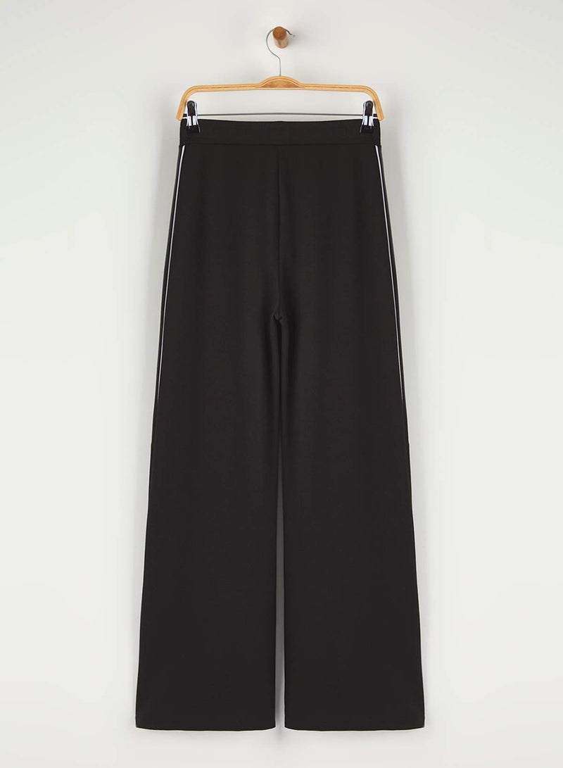 trendyol Black Ribbed Wide Leg/Flared Knitted Sports Sweatpants - Image 5