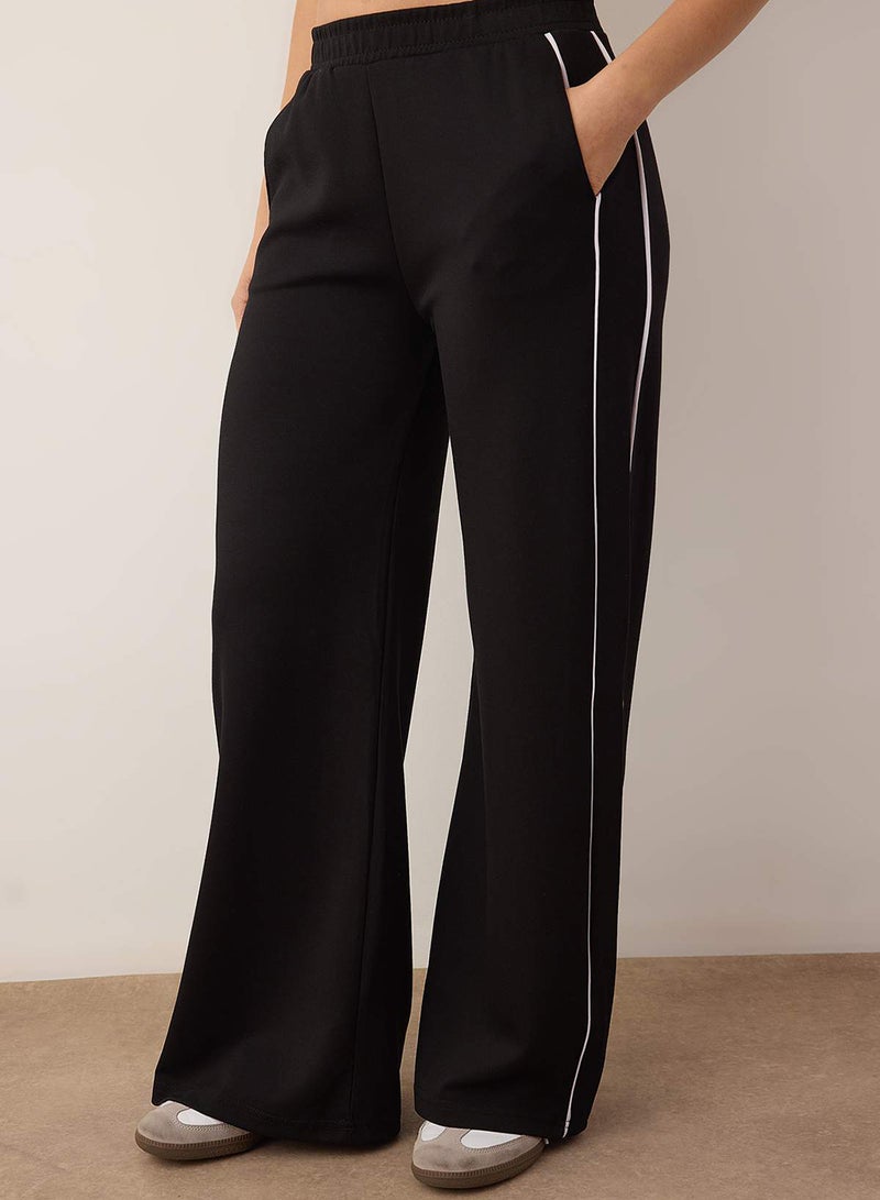 trendyol Black Ribbed Wide Leg/Flared Knitted Sports Sweatpants - Image 3