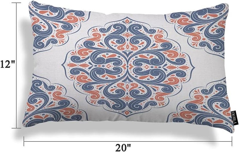EKOBLA Mandala Orange Farmhouse Oblong Rectangle Throw Pillow Covers Blue Aztec Ornamental Vintage Paisley Square Decorative Cushion Case for Couch Sofa Chair Bed Cotton Linen 12x20 Inch - Image 5