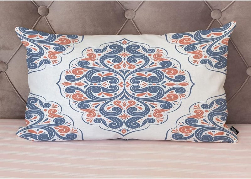 EKOBLA Mandala Orange Farmhouse Oblong Rectangle Throw Pillow Covers Blue Aztec Ornamental Vintage Paisley Square Decorative Cushion Case for Couch Sofa Chair Bed Cotton Linen 12x20 Inch - Image 4