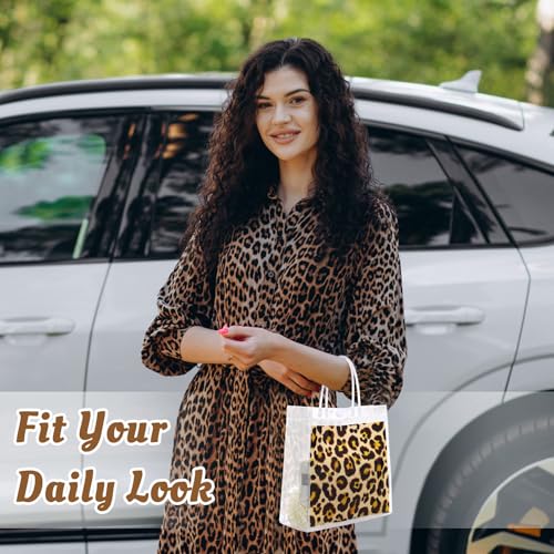 Resholder 24 Pcs Cheetah Clear Gift Bags Leopard Print PVC Treat Snack Bag with Handles Jungle Safari Party Favors for Wild Life Animal Birthday Baby Shower Decorations Supplies, 8 x 8 x 3.15 Inch - Image 3